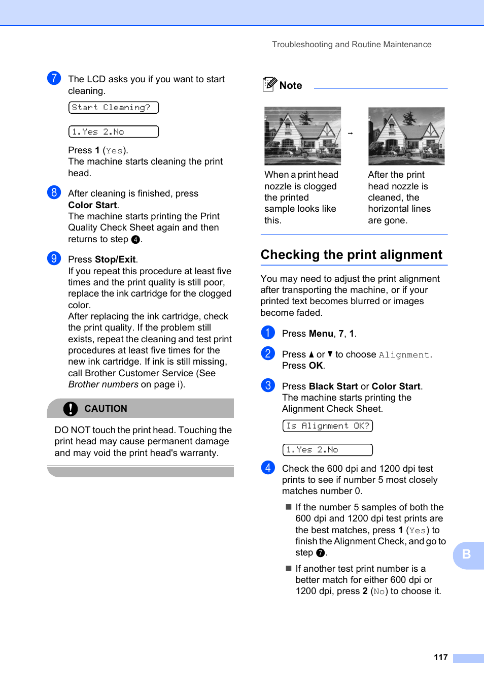 Checking the print alignment | Brother VERSION 0 MFC-250C User Manual | Page 131 / 168