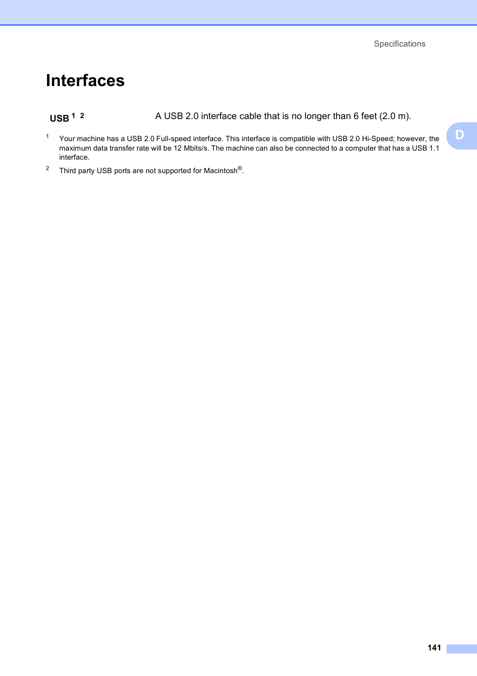 Interfaces | Brother VERSION 0 MFC-250C User Manual | Page 155 / 168
