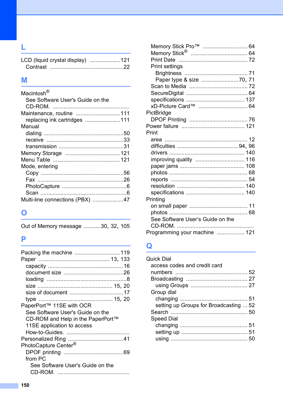 Brother VERSION 0 MFC-250C User Manual | Page 164 / 168