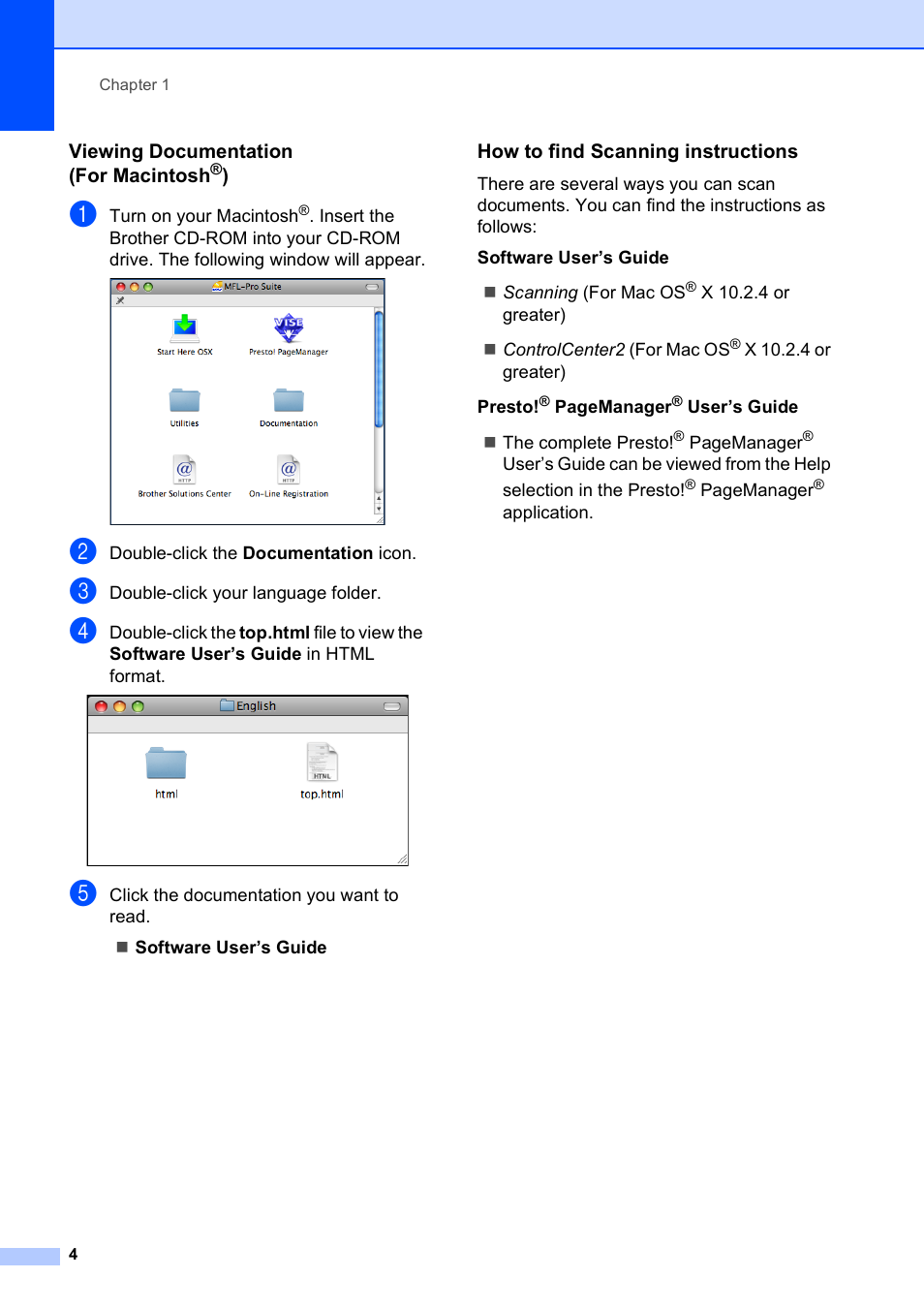 Viewing documentation (for macintosh®), How to find scanning instructions | Brother VERSION 0 MFC-250C User Manual | Page 18 / 168