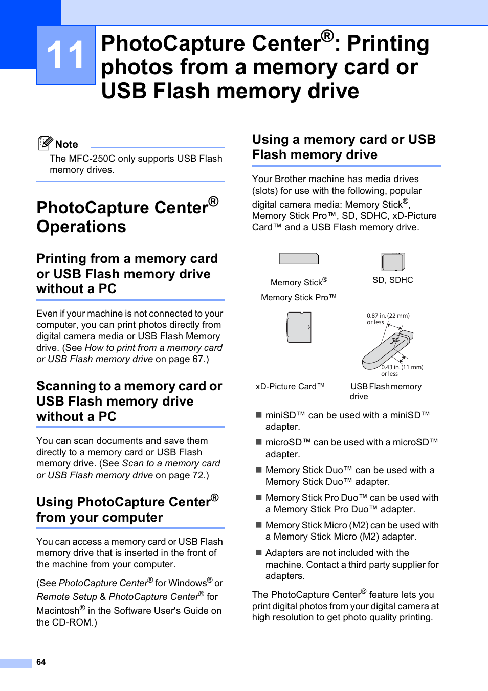 Photocapture center® operations, Using photocapture center® from your computer, Using a memory card or usb flash memory drive | Photocapture center, Printing photos from a memory card or, Usb flash memory drive, Operations, From your computer, Printing photos from, A memory card or usb flash memory drive | Brother VERSION 0 MFC-250C User Manual | Page 78 / 168