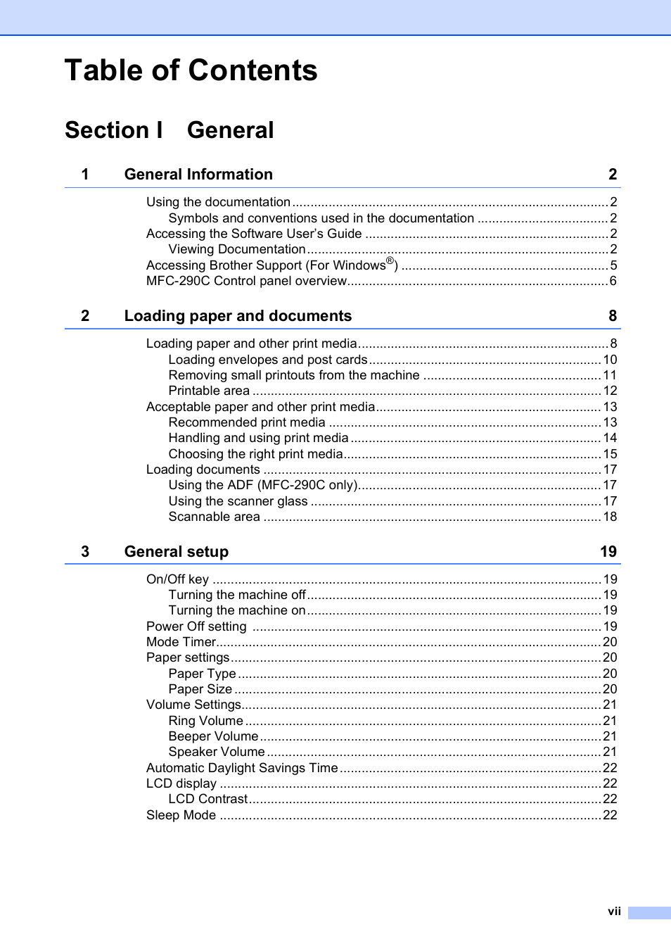 Brother VERSION 0 MFC-250C User Manual | Page 9 / 168