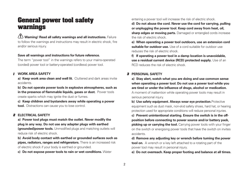 General power tool safety warnings | WORX WU462 720W Jigsaw 240V User Manual | Page 2 / 20