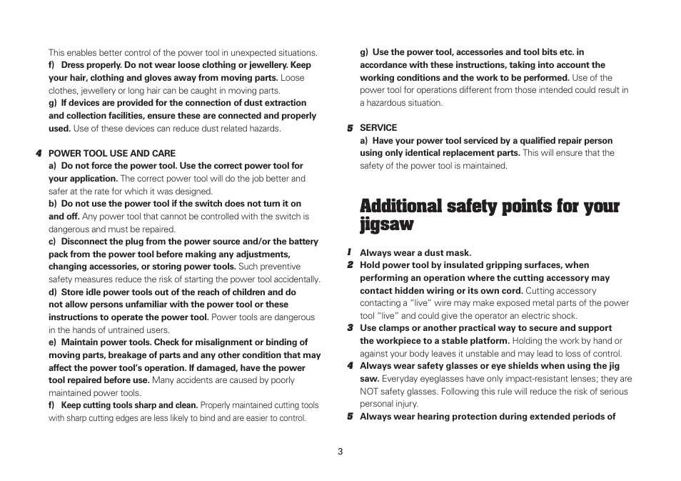 Additional safety points for your jigsaw | WORX WU462 720W Jigsaw 240V User Manual | Page 3 / 20
