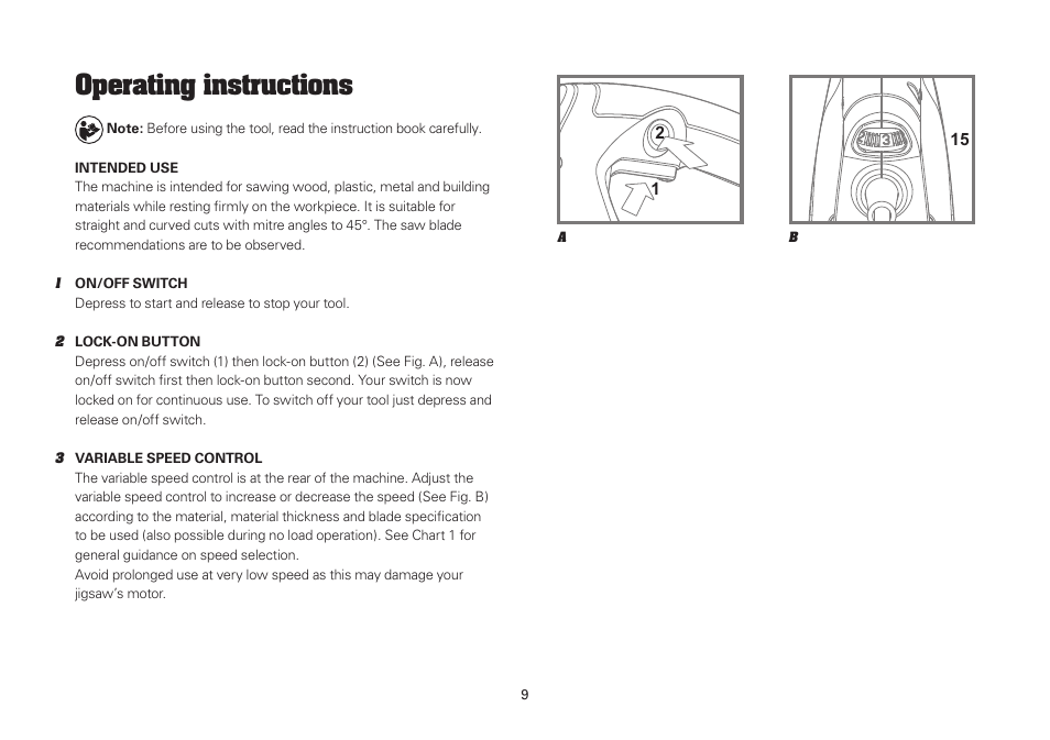 Operating instructions | WORX WU462 720W Jigsaw 240V User Manual | Page 9 / 20
