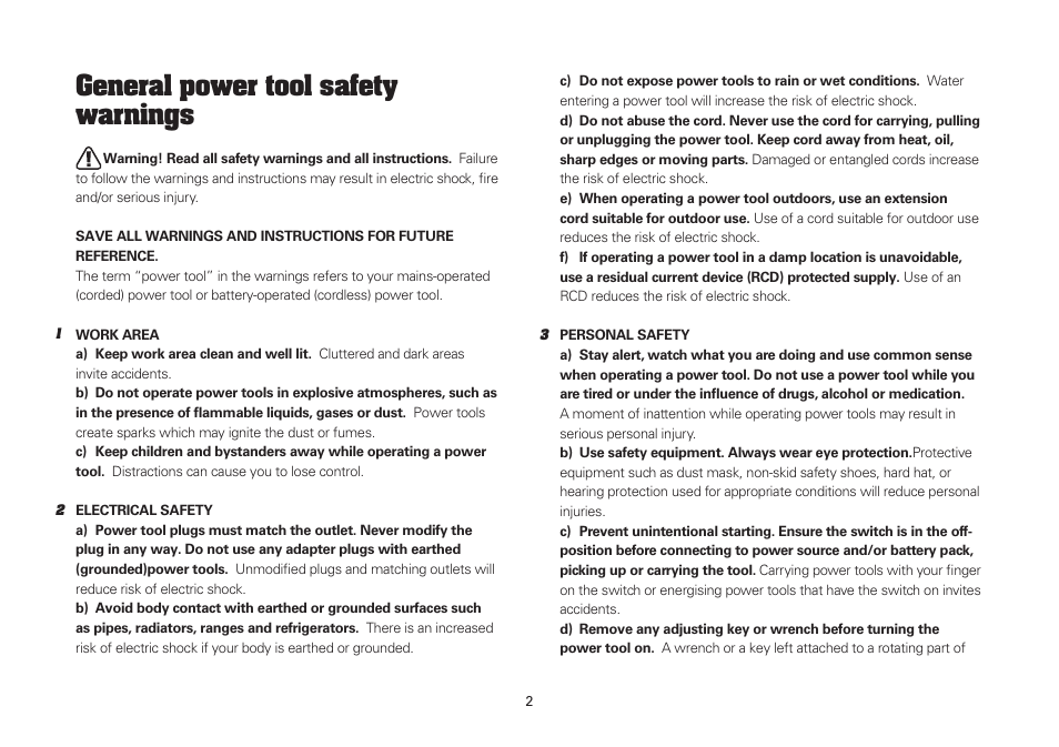 General power tool safety warnings | WORX WU334L 900W SDS Rotary Hammer Drill 110V User Manual | Page 2 / 16