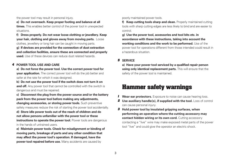 Hammer safety warnings | WORX WU334L 900W SDS Rotary Hammer Drill 110V User Manual | Page 3 / 16