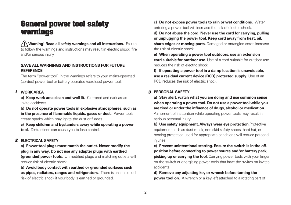 General power tool safety warnings | WORX WU334 900W SDS Rotary Hammer Drill 240V User Manual | Page 2 / 16