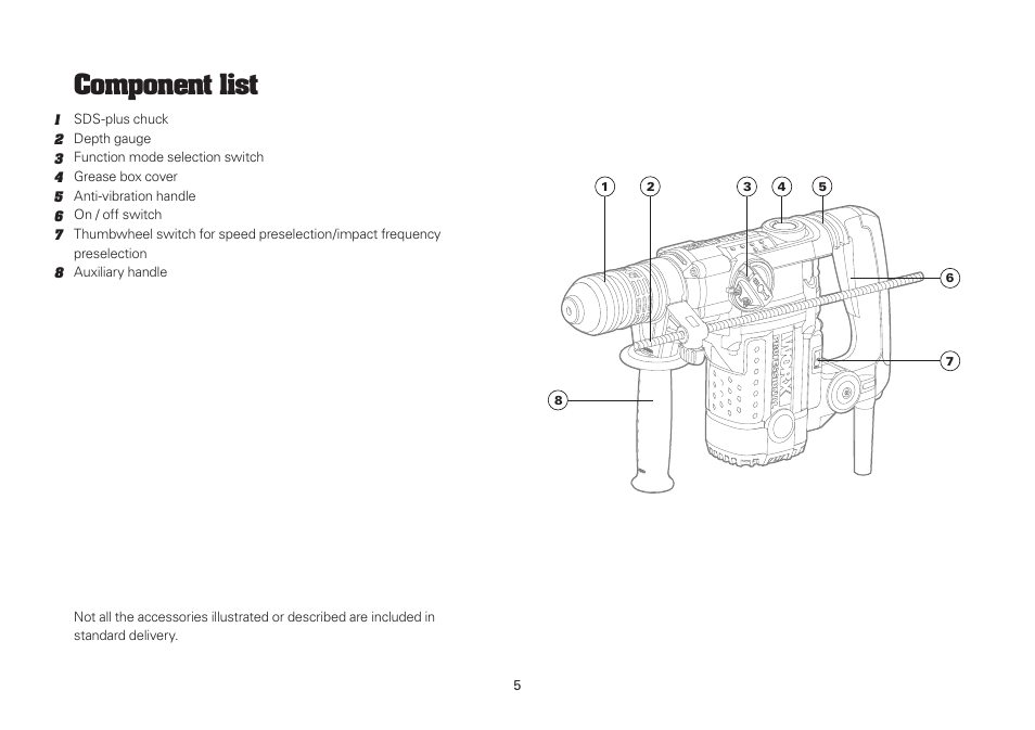 Component list | WORX WU334 900W SDS Rotary Hammer Drill 240V User Manual | Page 5 / 16