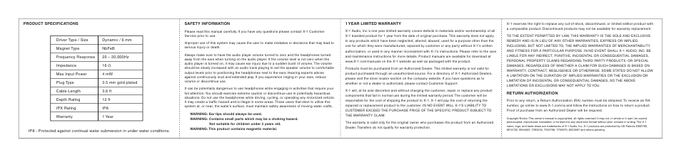 X-1 (H2O Audio) SG-MN1-WE User Manual | Page 2 / 2