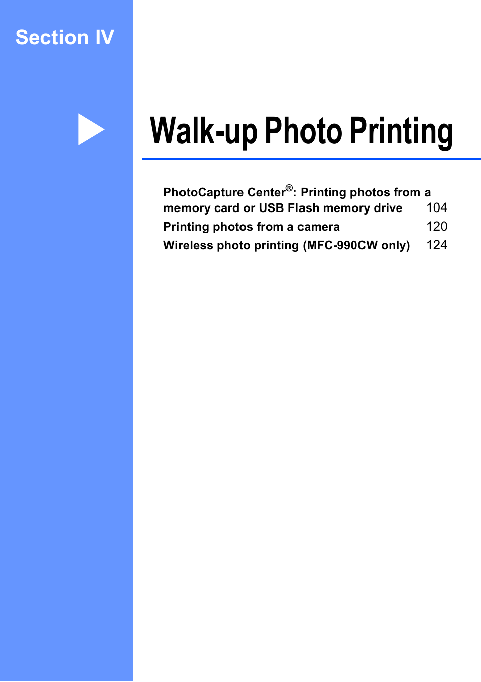 Section iv: walk-up photo printing, Section iv walk-up photo printing, Walk-up photo printing | Brother MFC-790CW User Manual | Page 119 / 240