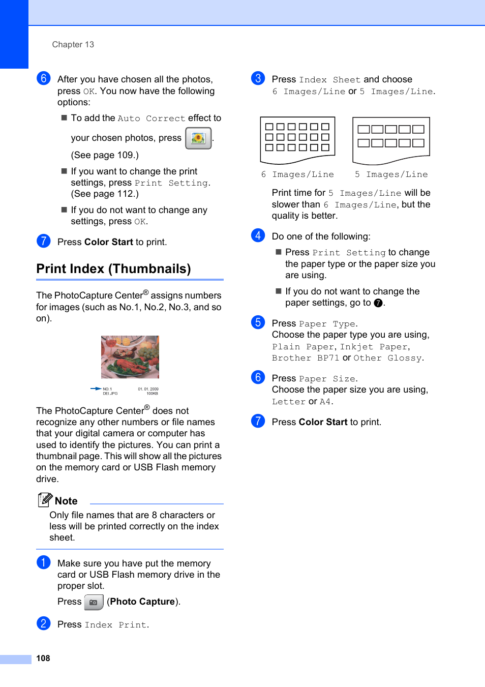 Print index (thumbnails) | Brother MFC-790CW User Manual | Page 124 / 240