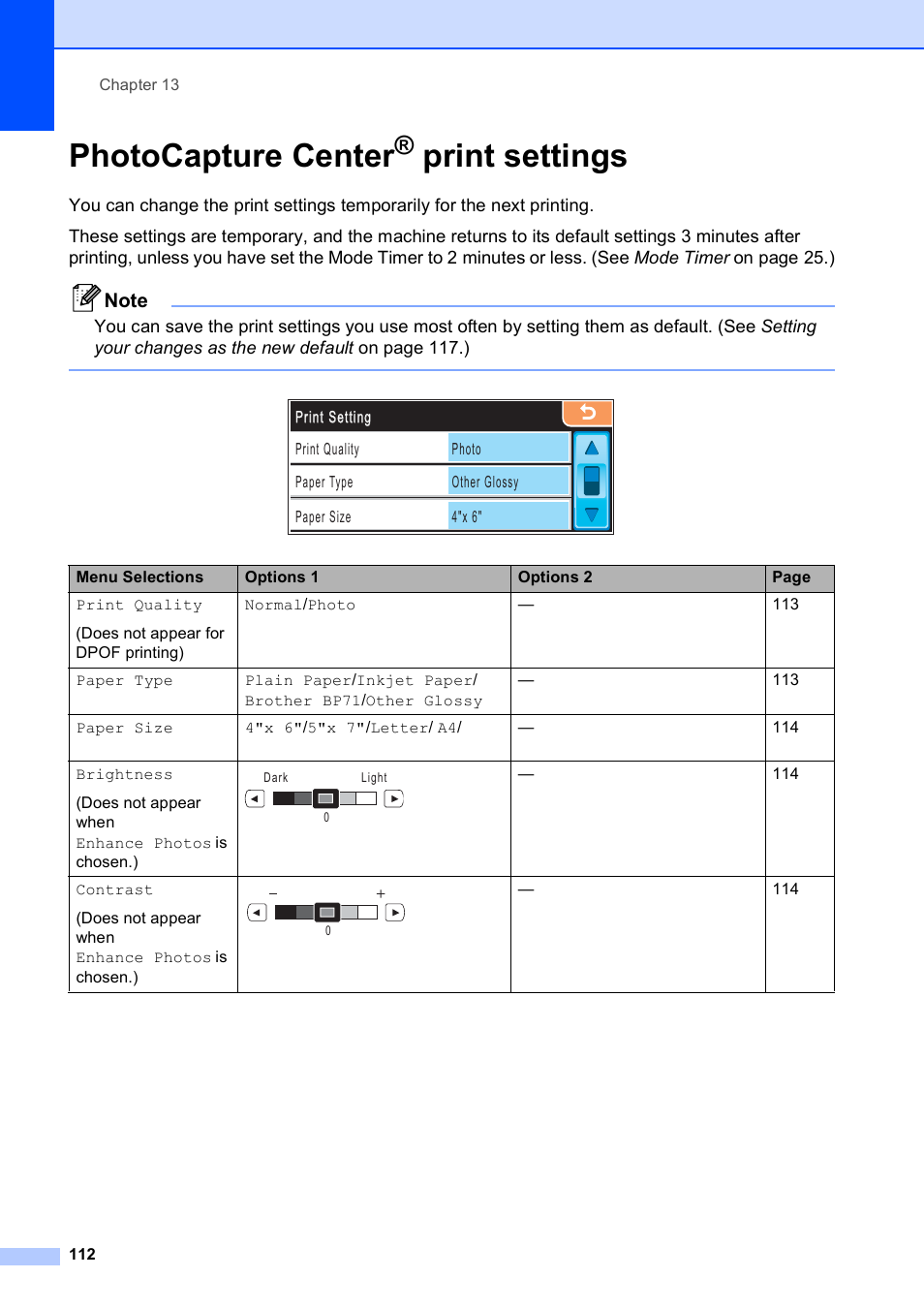 Photocapture center® print settings, Photocapture center, Print settings | Brother MFC-790CW User Manual | Page 128 / 240