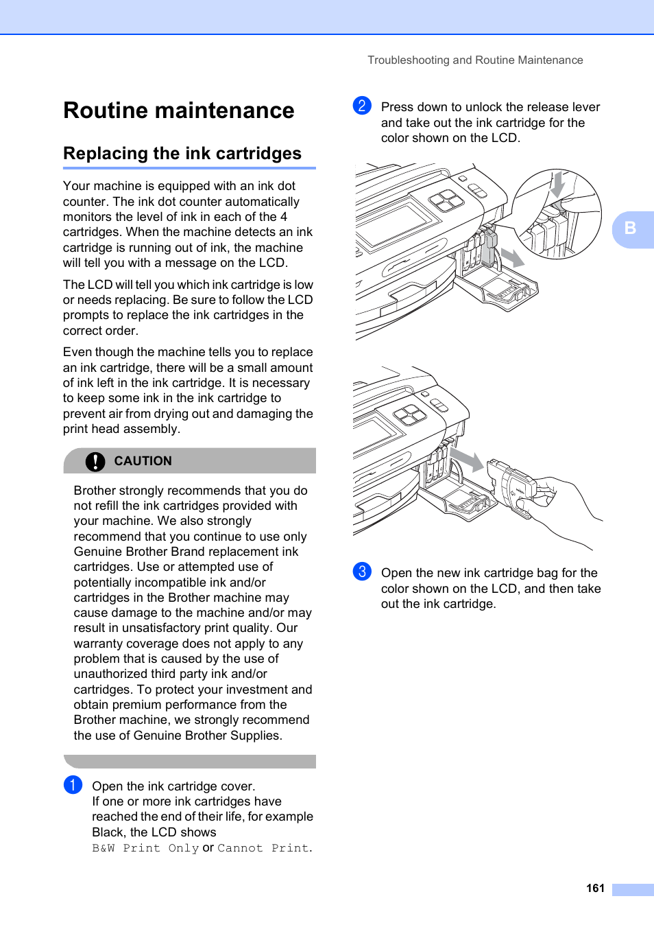 Routine maintenance, Replacing the ink cartridges | Brother MFC-790CW User Manual | Page 177 / 240