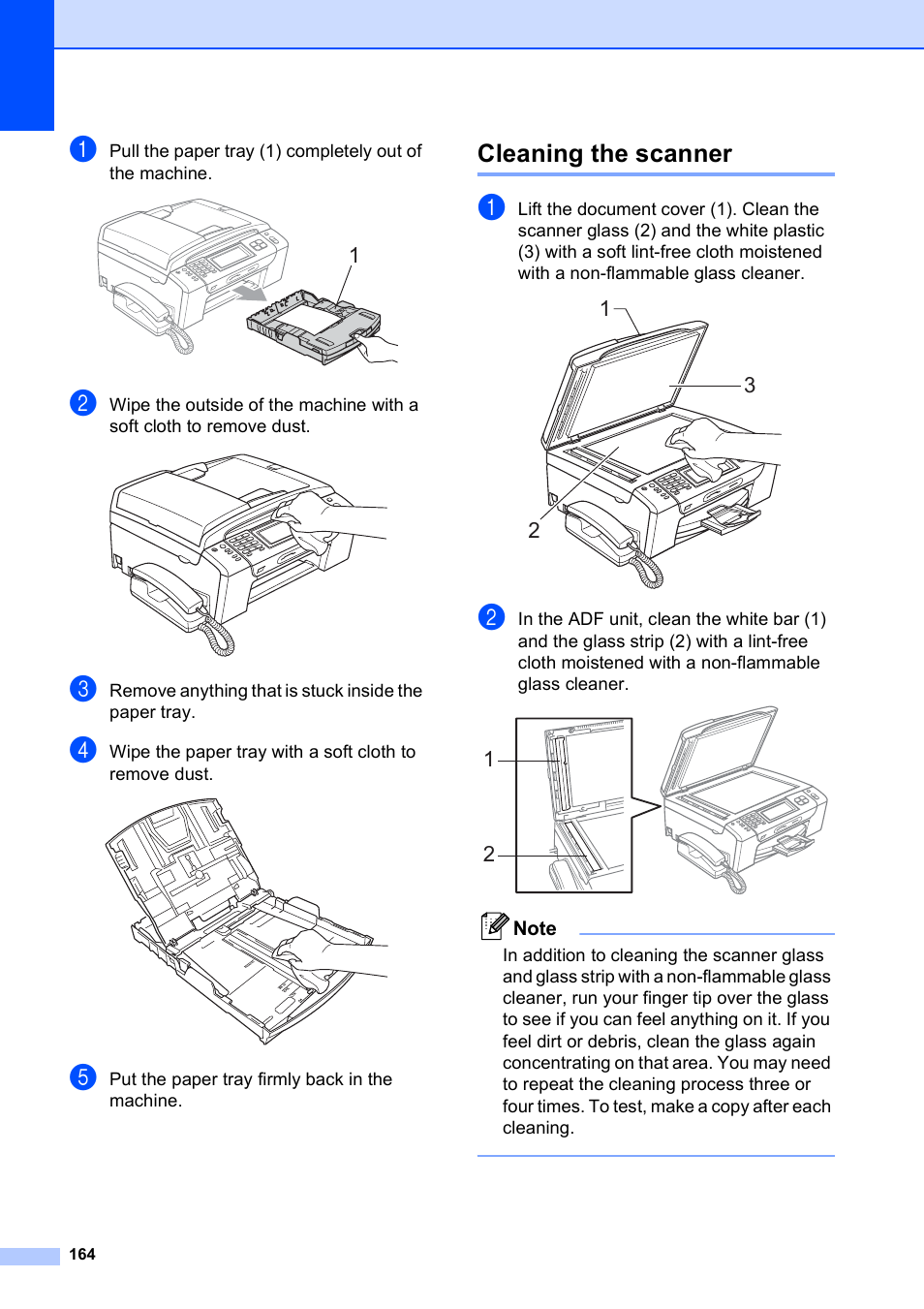 Cleaning the scanner | Brother MFC-790CW User Manual | Page 180 / 240