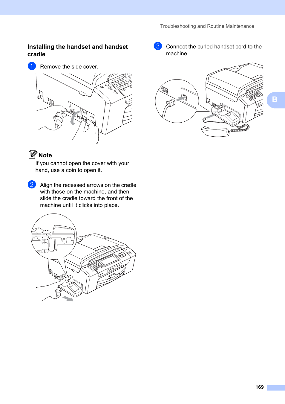 Installing the handset and handset cradle | Brother MFC-790CW User Manual | Page 185 / 240