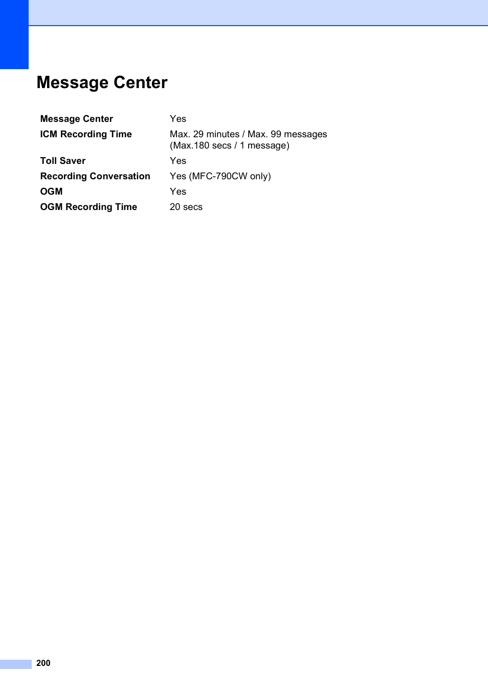 Message center | Brother MFC-790CW User Manual | Page 216 / 240