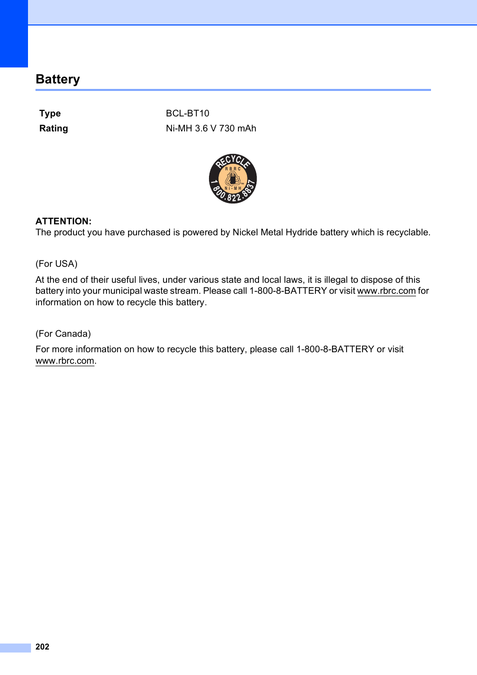 Battery | Brother MFC-790CW User Manual | Page 218 / 240