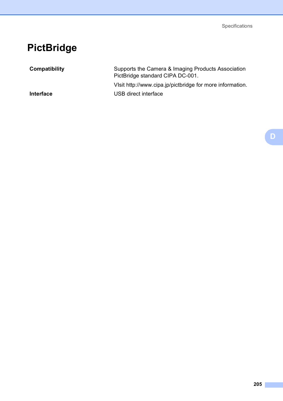Pictbridge | Brother MFC-790CW User Manual | Page 221 / 240