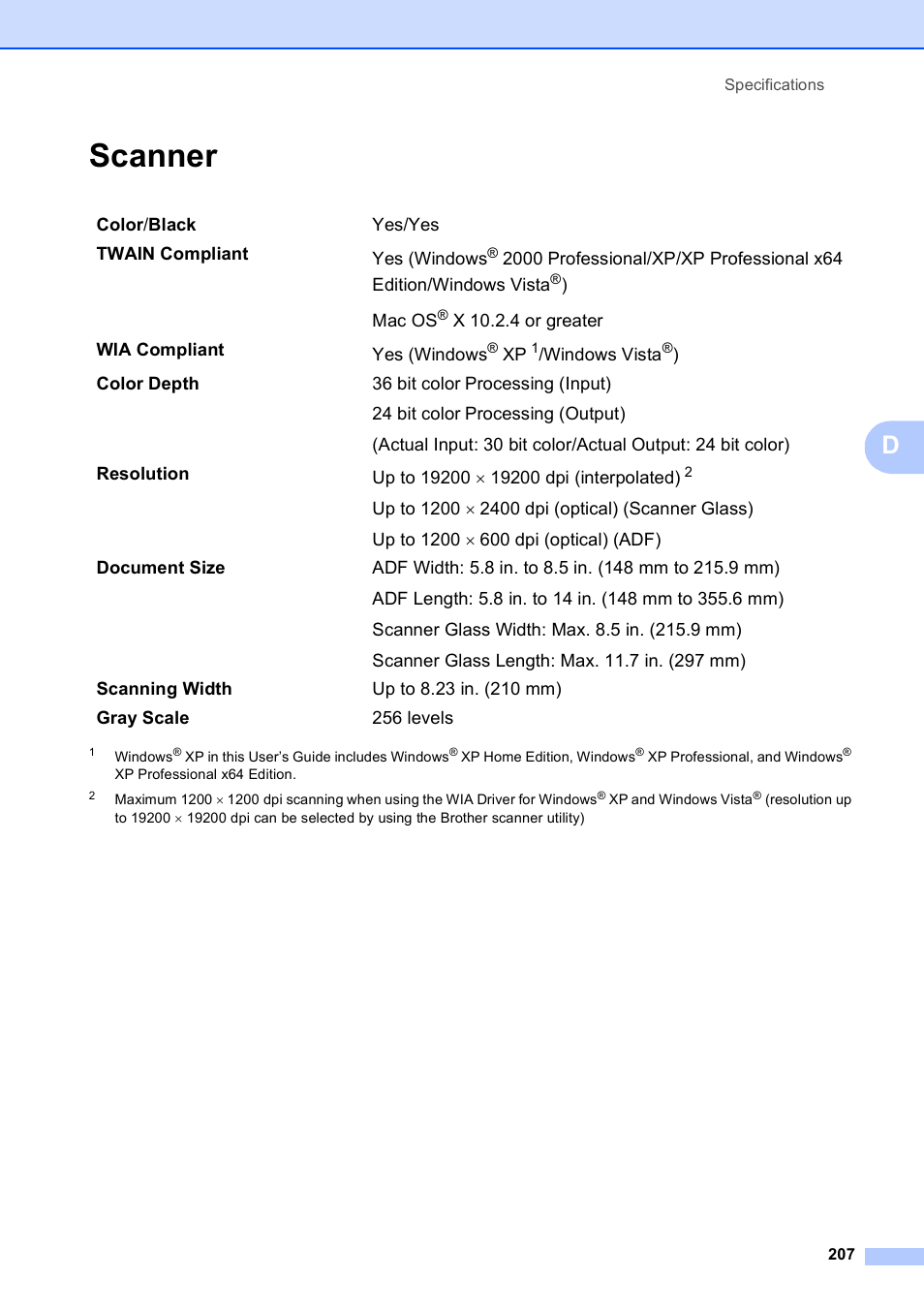 Scanner | Brother MFC-790CW User Manual | Page 223 / 240