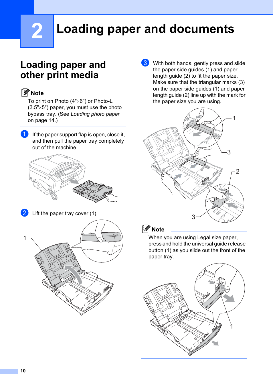 2 loading paper and documents, Loading paper and other print media, Loading paper and documents | Brother MFC-790CW User Manual | Page 26 / 240