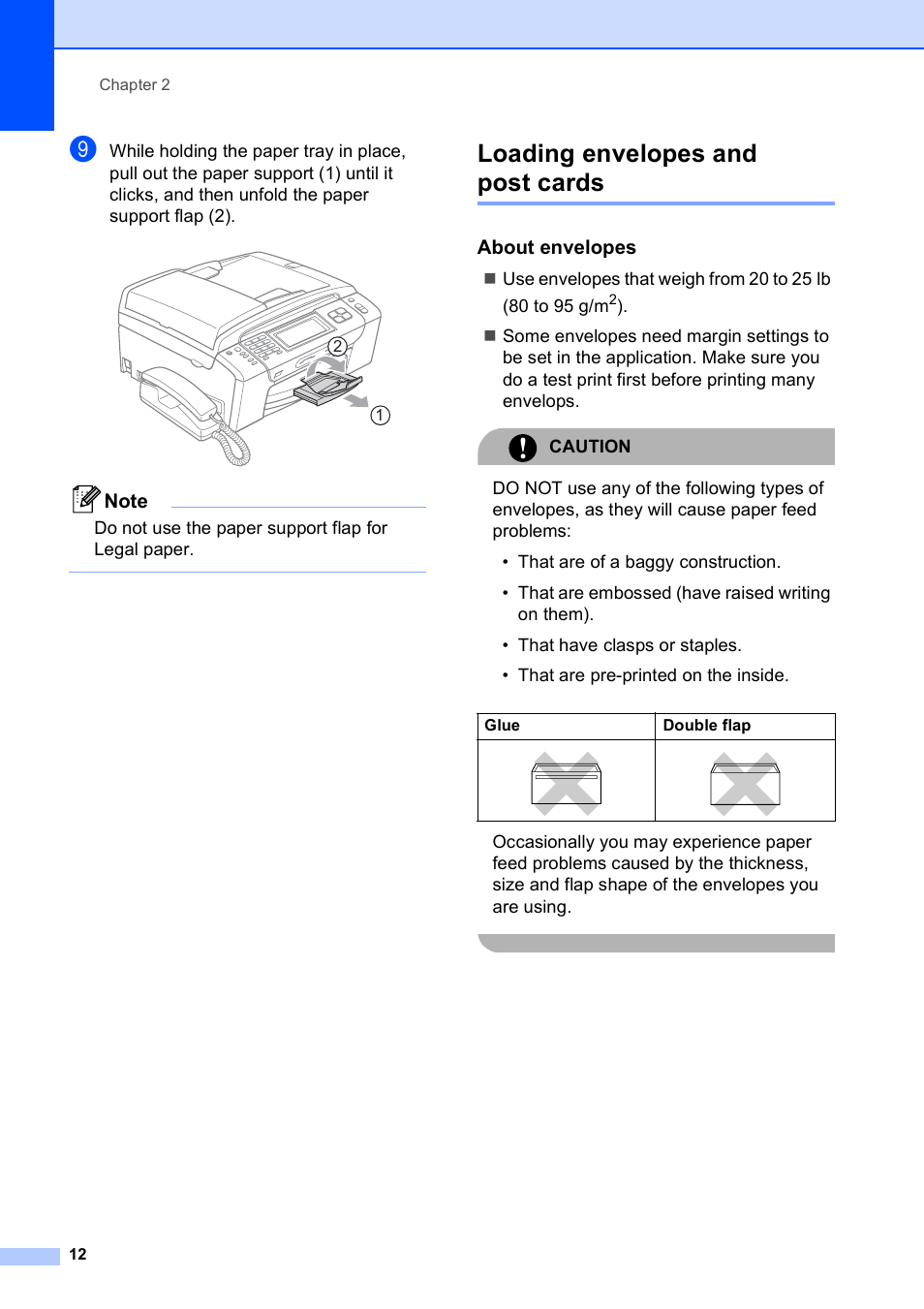 Loading envelopes and post cards, About envelopes | Brother MFC-790CW User Manual | Page 28 / 240