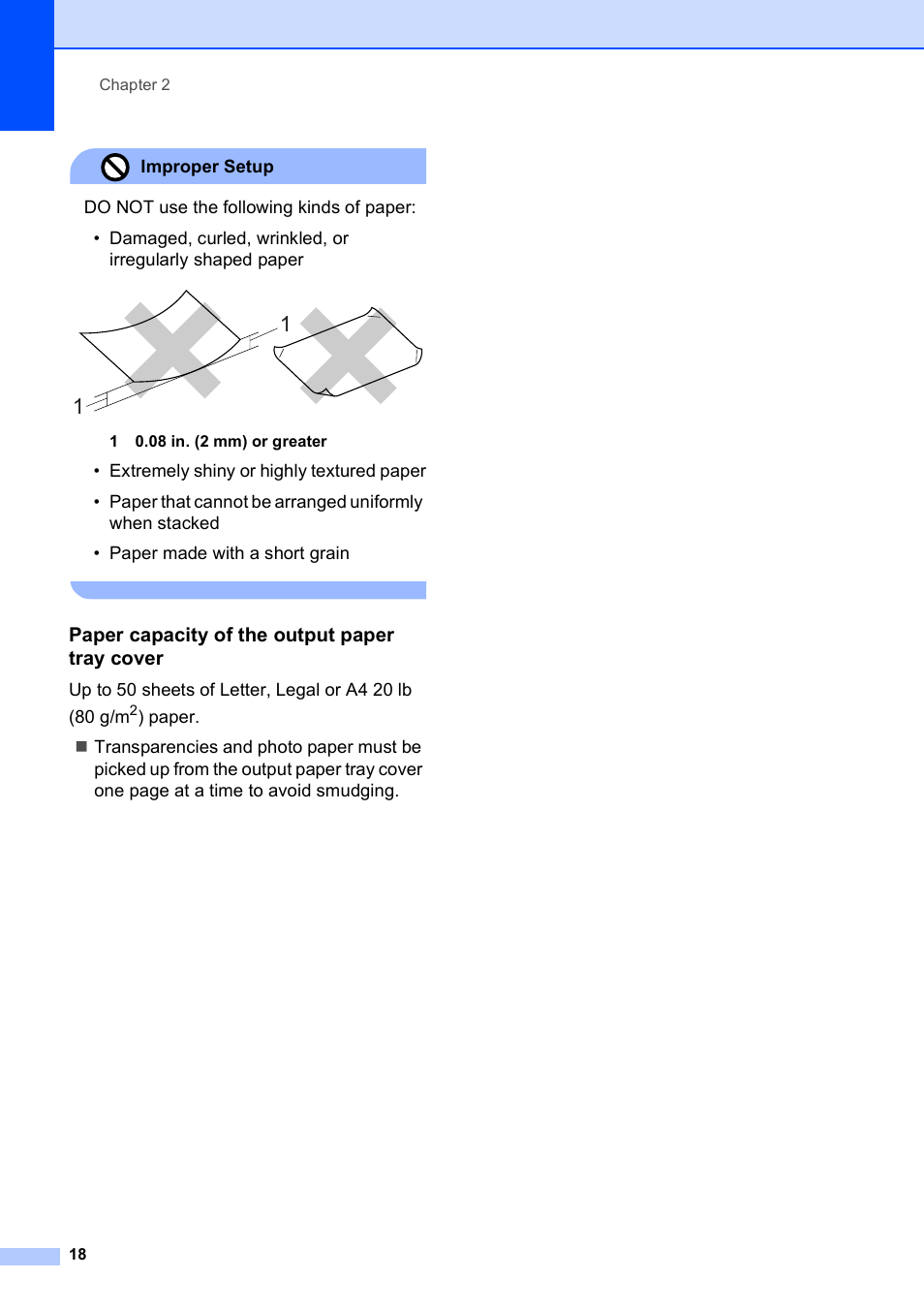 Paper capacity of the output paper tray cover | Brother MFC-790CW User Manual | Page 34 / 240