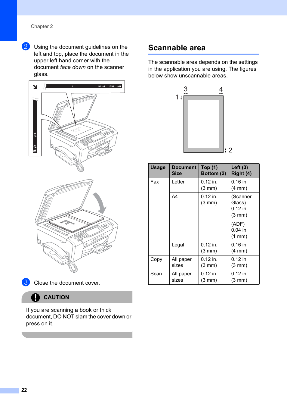 Scannable area | Brother MFC-790CW User Manual | Page 38 / 240