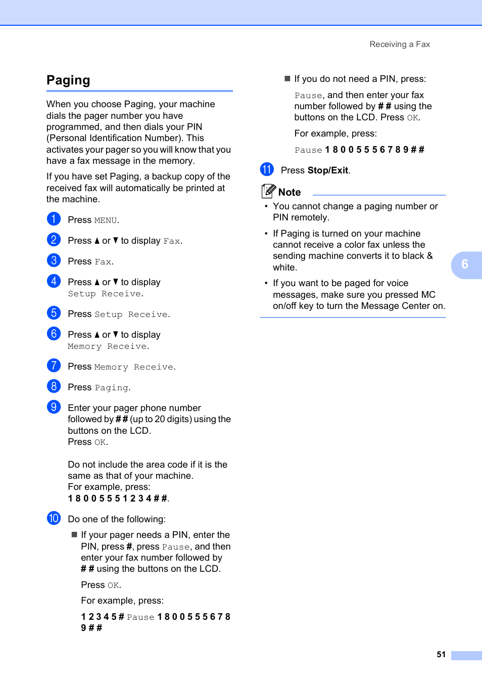 Paging, 6paging | Brother MFC-790CW User Manual | Page 67 / 240