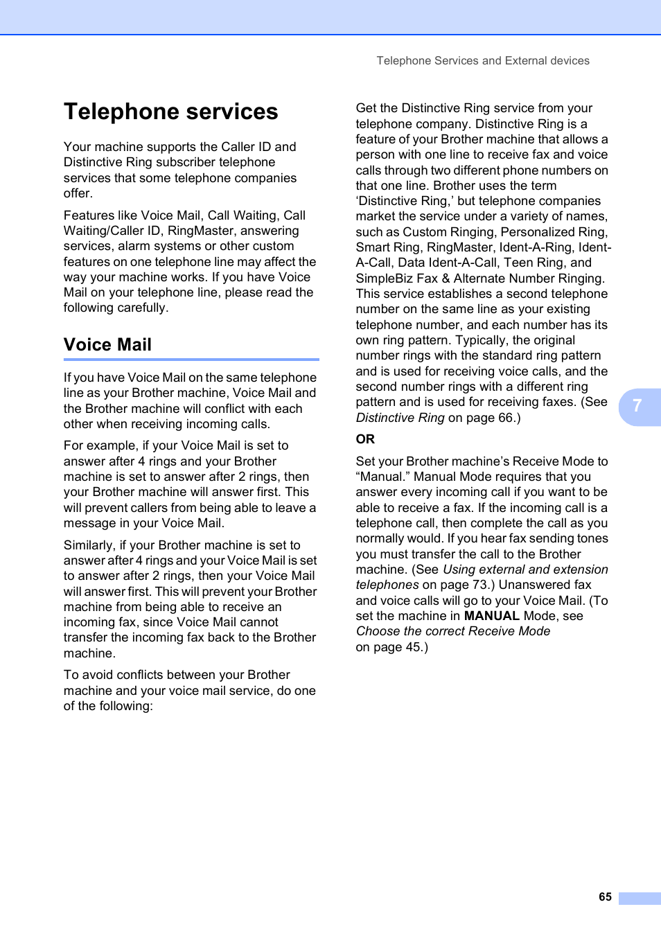 Telephone services, Voice mail | Brother MFC-790CW User Manual | Page 81 / 240