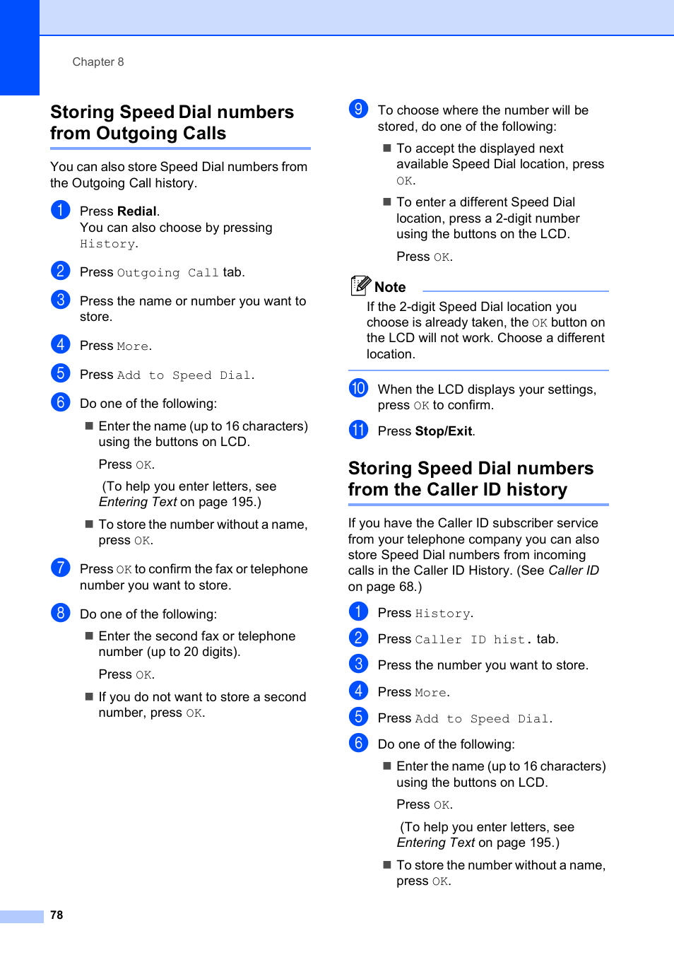 Storing speed dial numbers from outgoing calls | Brother MFC-790CW User Manual | Page 94 / 240