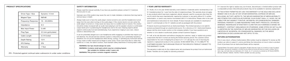 X-1 (H2O Audio) IEN2-BK-X User Manual | Page 2 / 2