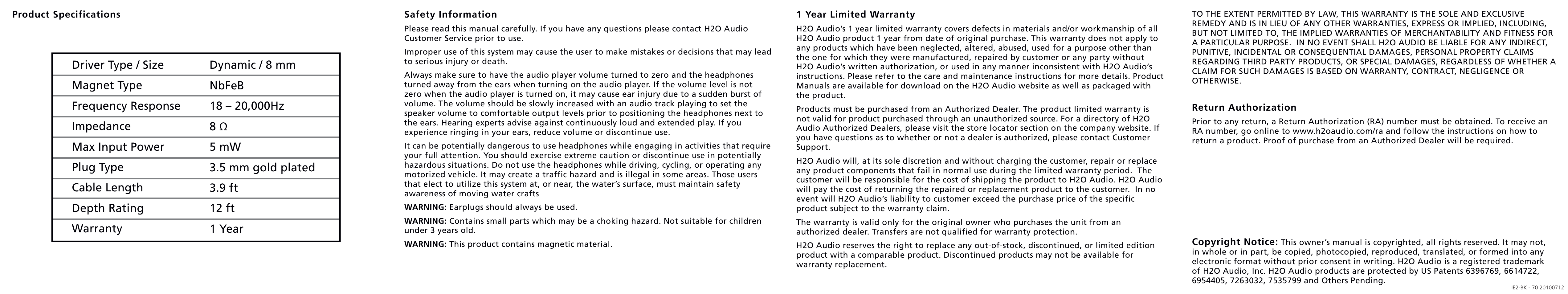 X-1 (H2O Audio) IE2-BK User Manual | Page 2 / 2