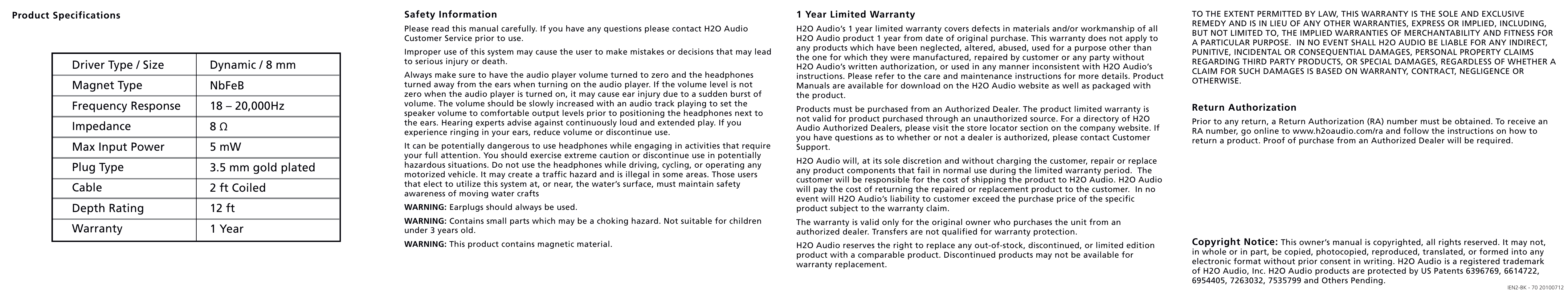 X-1 (H2O Audio) IEN2-BK User Manual | Page 2 / 2