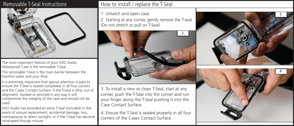 In3-76_front_eg, How to install / replace the t-seal, Removable t-seal instructions | X-1 (H2O Audio) iN3-5A3 User Manual | Page 3 / 7