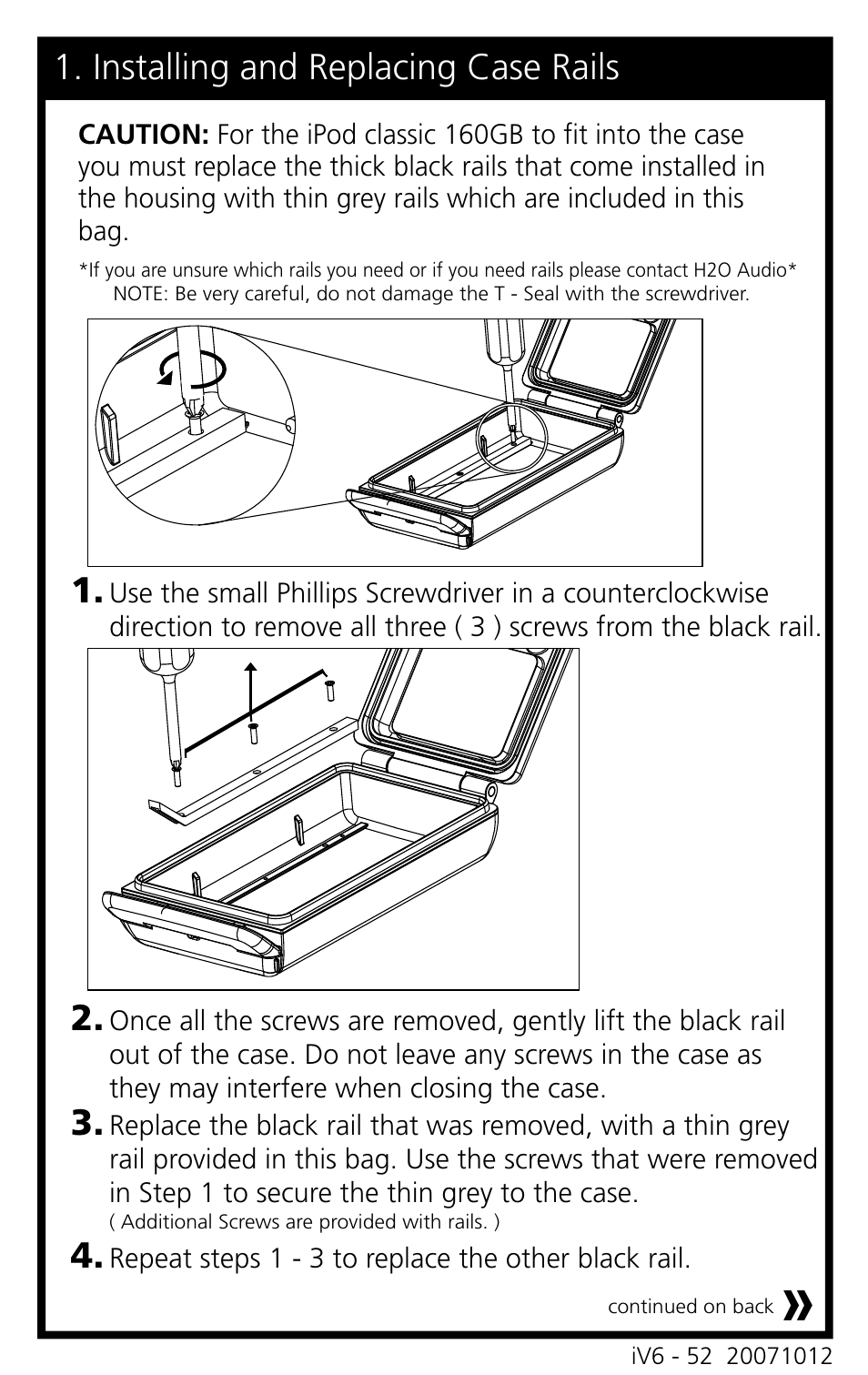 Iv6-52_front, Installing and replacing case rails 4 | X-1 (H2O Audio) iV6-1A3 User Manual | Page 3 / 6