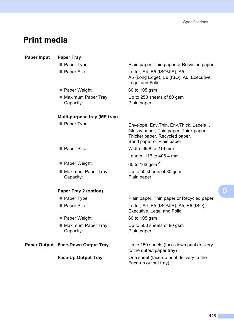 Print media | Brother DCP-9055CDN User Manual | Page 133 / 146