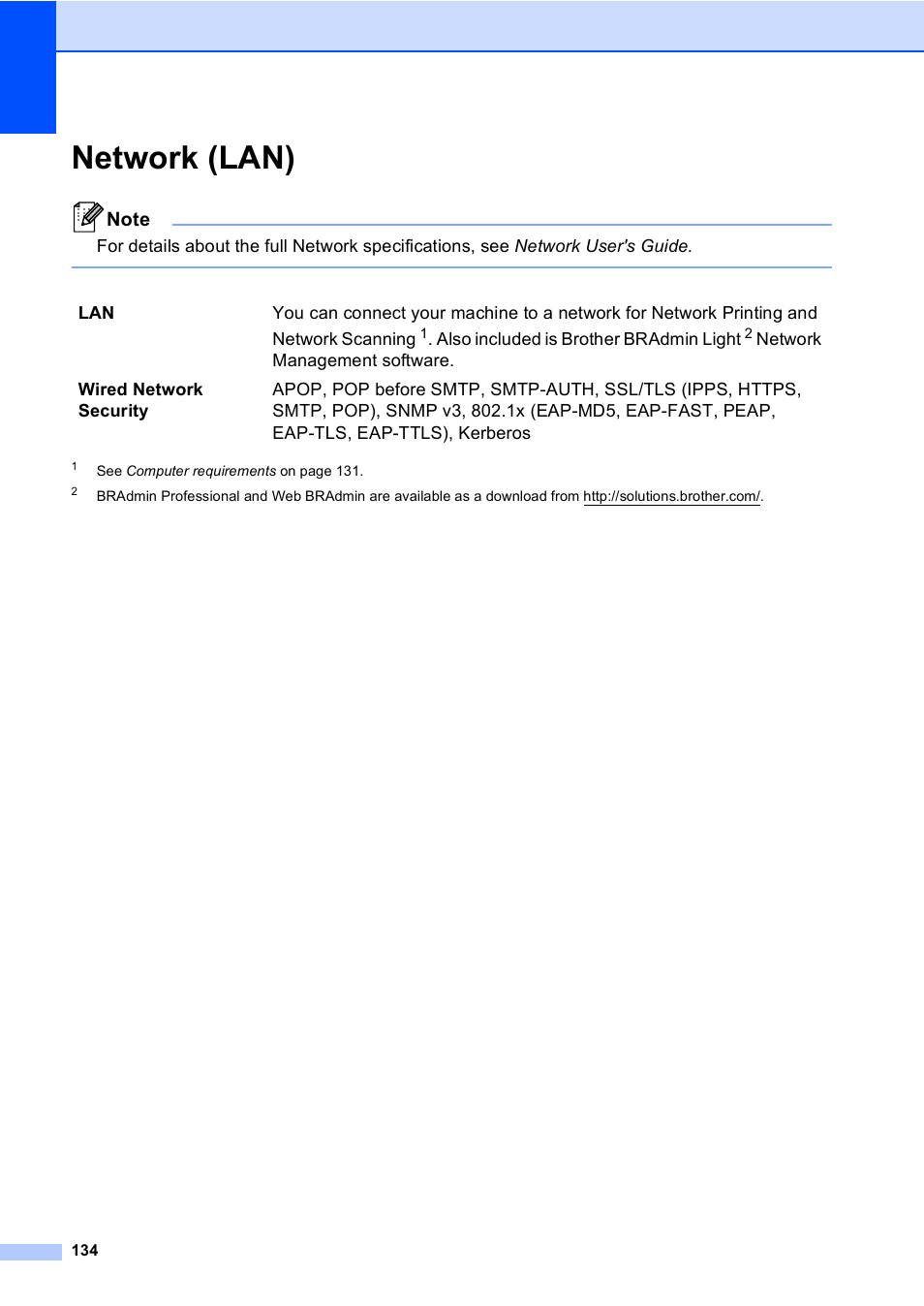 Network (lan) | Brother DCP-9055CDN User Manual | Page 142 / 146