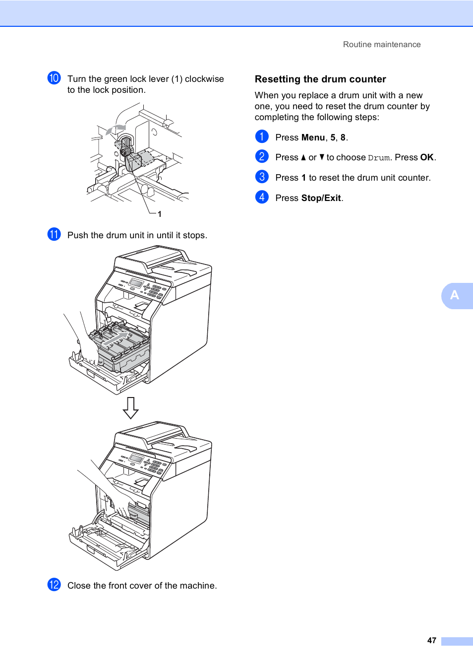 Resetting the drum counter | Brother DCP-9055CDN User Manual | Page 55 / 146