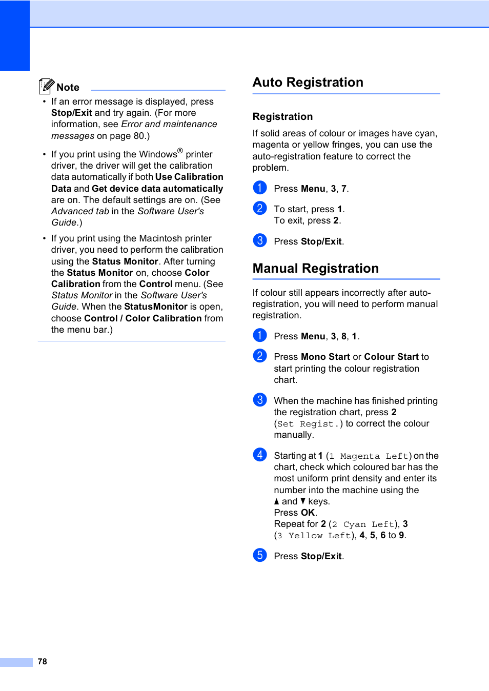 Auto registration, Registration, Manual registration | Auto registration manual registration | Brother DCP-9055CDN User Manual | Page 86 / 146