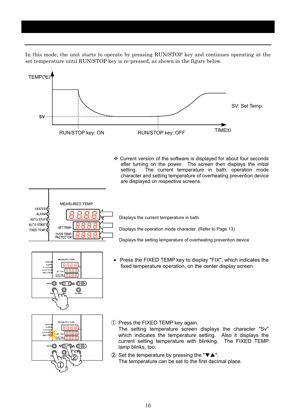 Operation method, Fixed temperature operation | Yamato Scientific BB600 Low Constant Temperature Water Bath User Manual | Page 19 / 64