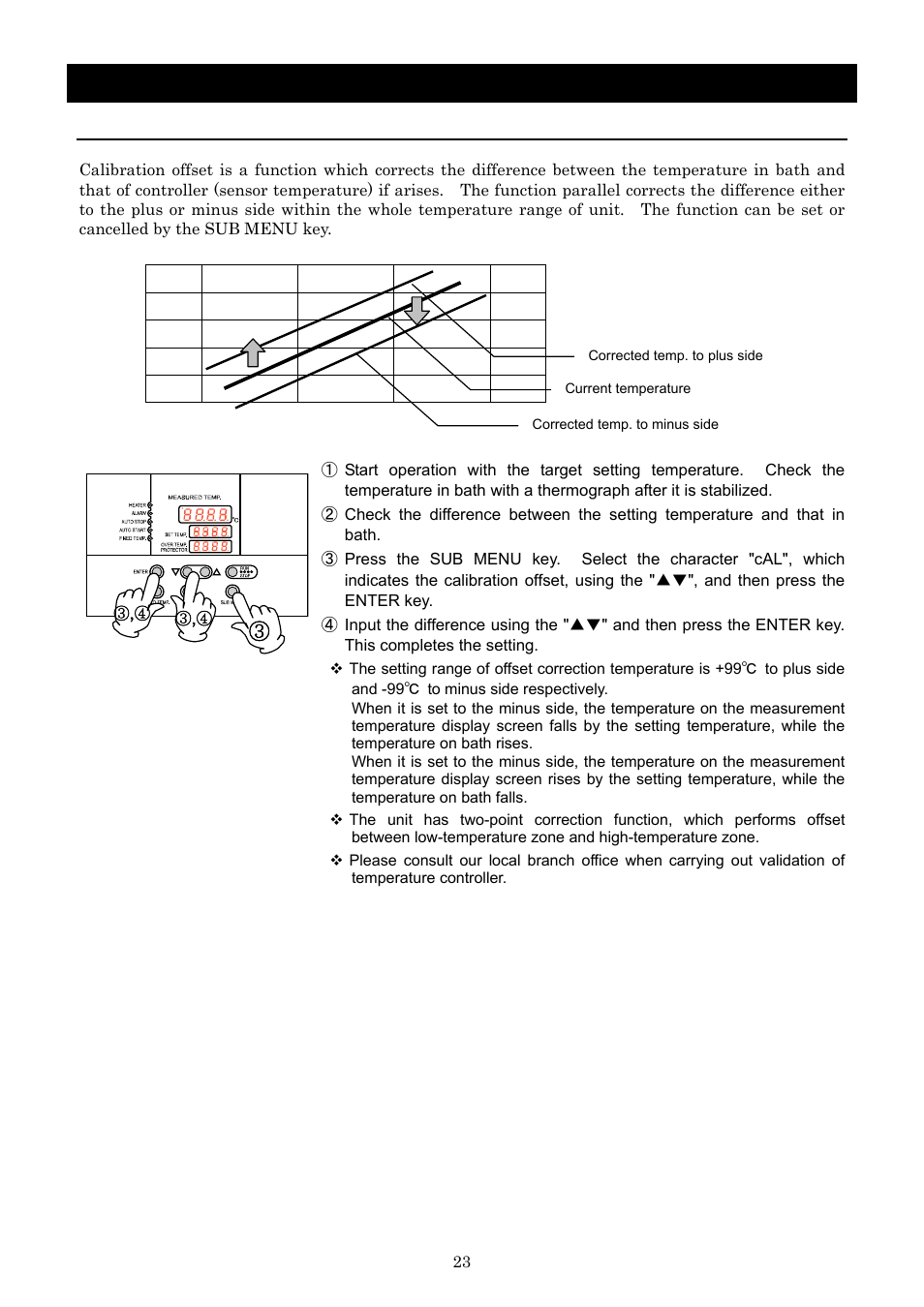 Operation method, Calibration offset function | Yamato Scientific BB600 Low Constant Temperature Water Bath User Manual | Page 26 / 64