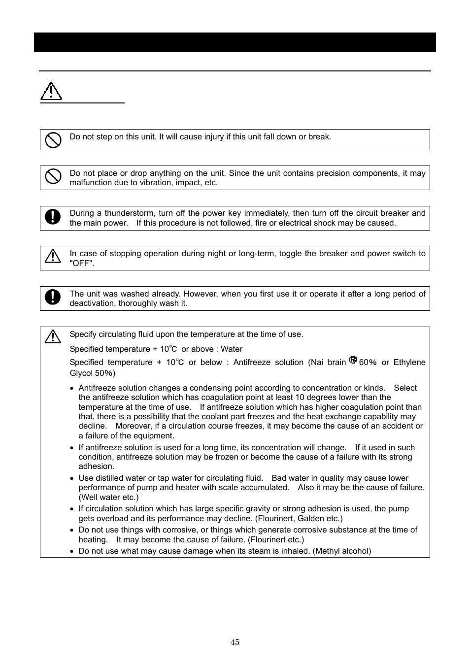 Handling precautions, Caution | Yamato Scientific BB600 Low Constant Temperature Water Bath User Manual | Page 48 / 64