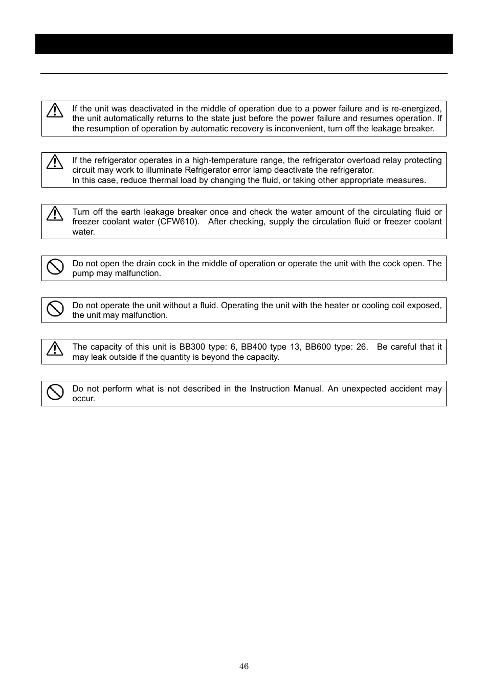 Handling precautions | Yamato Scientific BB600 Low Constant Temperature Water Bath User Manual | Page 49 / 64