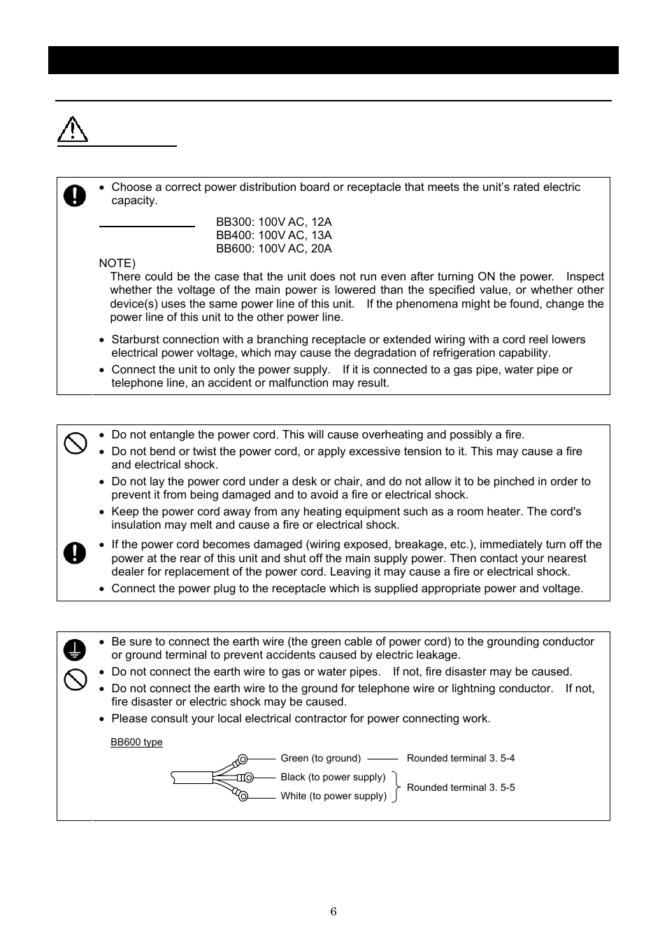Before using this unit, Caution, Requirements for installation | Yamato Scientific BB600 Low Constant Temperature Water Bath User Manual | Page 9 / 64