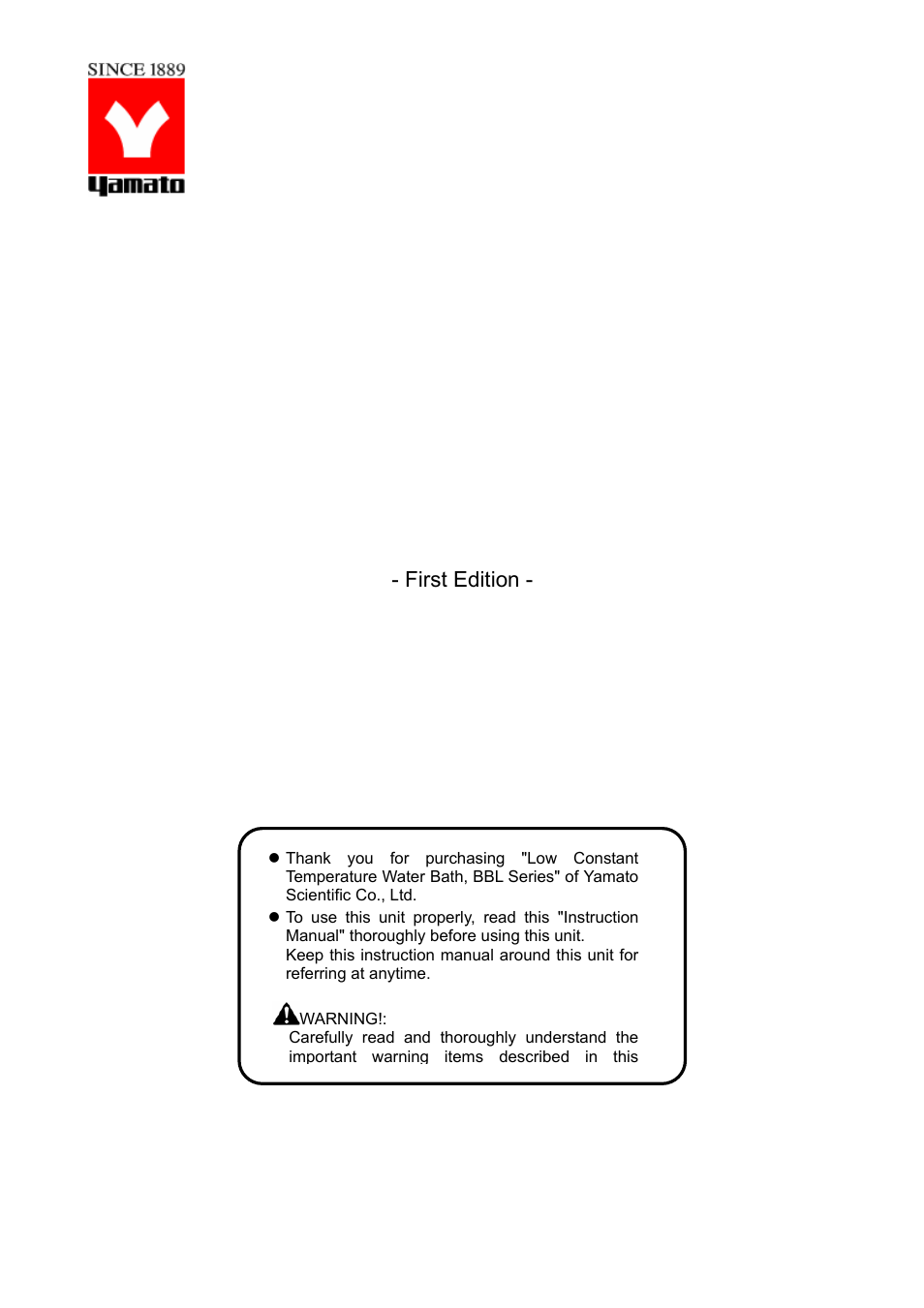 Yamato Scientific BBL300 Low Constant Temperature Water Bath User Manual | 61 pages