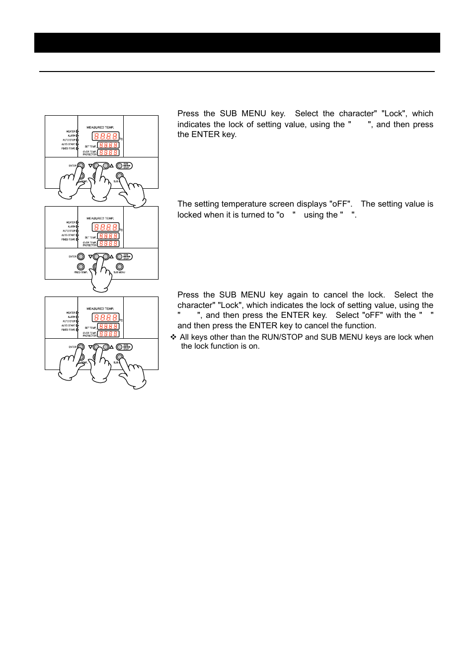 Operation method, Lock function | Yamato Scientific BBL300 Low Constant Temperature Water Bath User Manual | Page 27 / 61