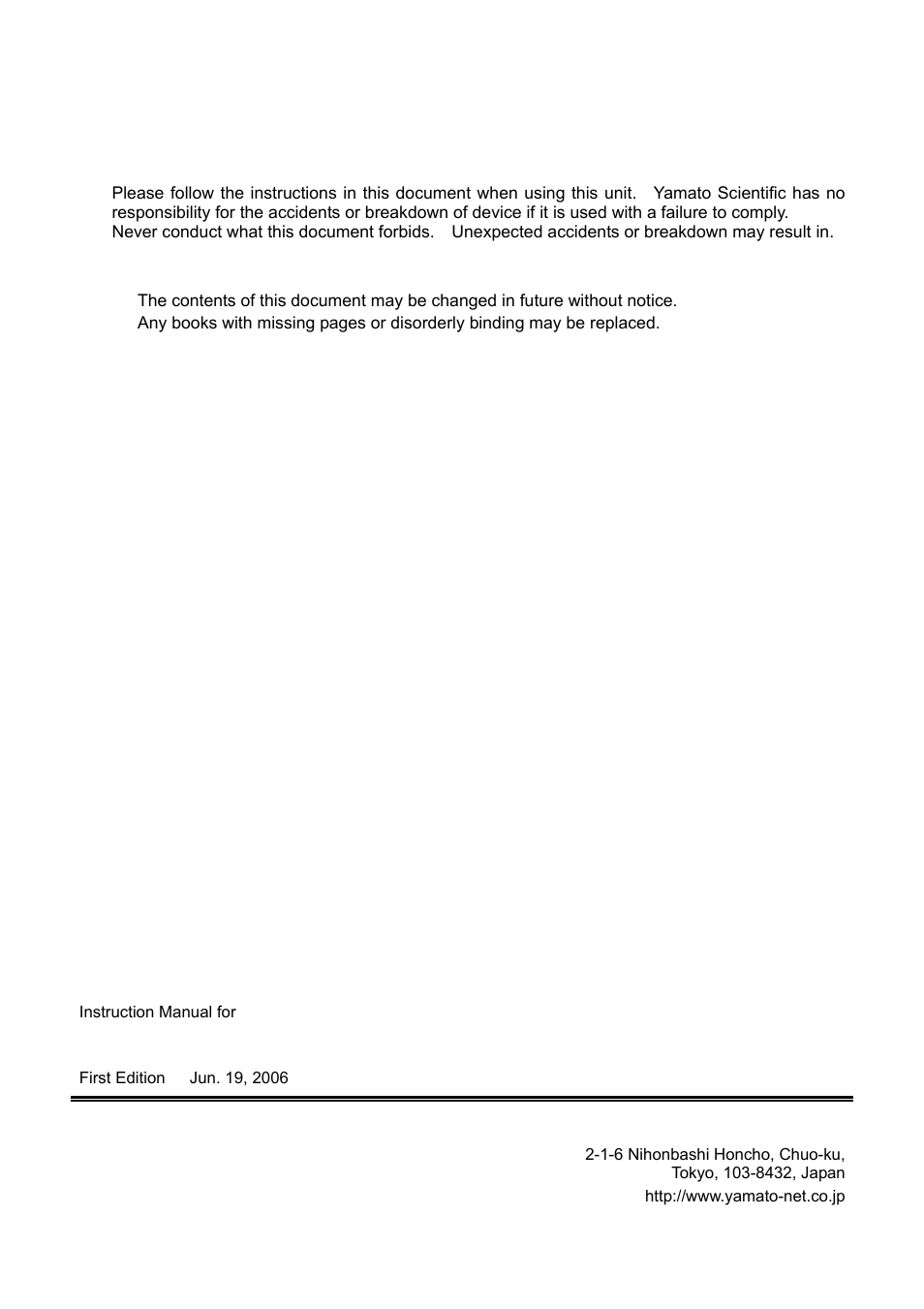 Yamato scientific co., ltd | Yamato Scientific BBL300 Low Constant Temperature Water Bath User Manual | Page 61 / 61
