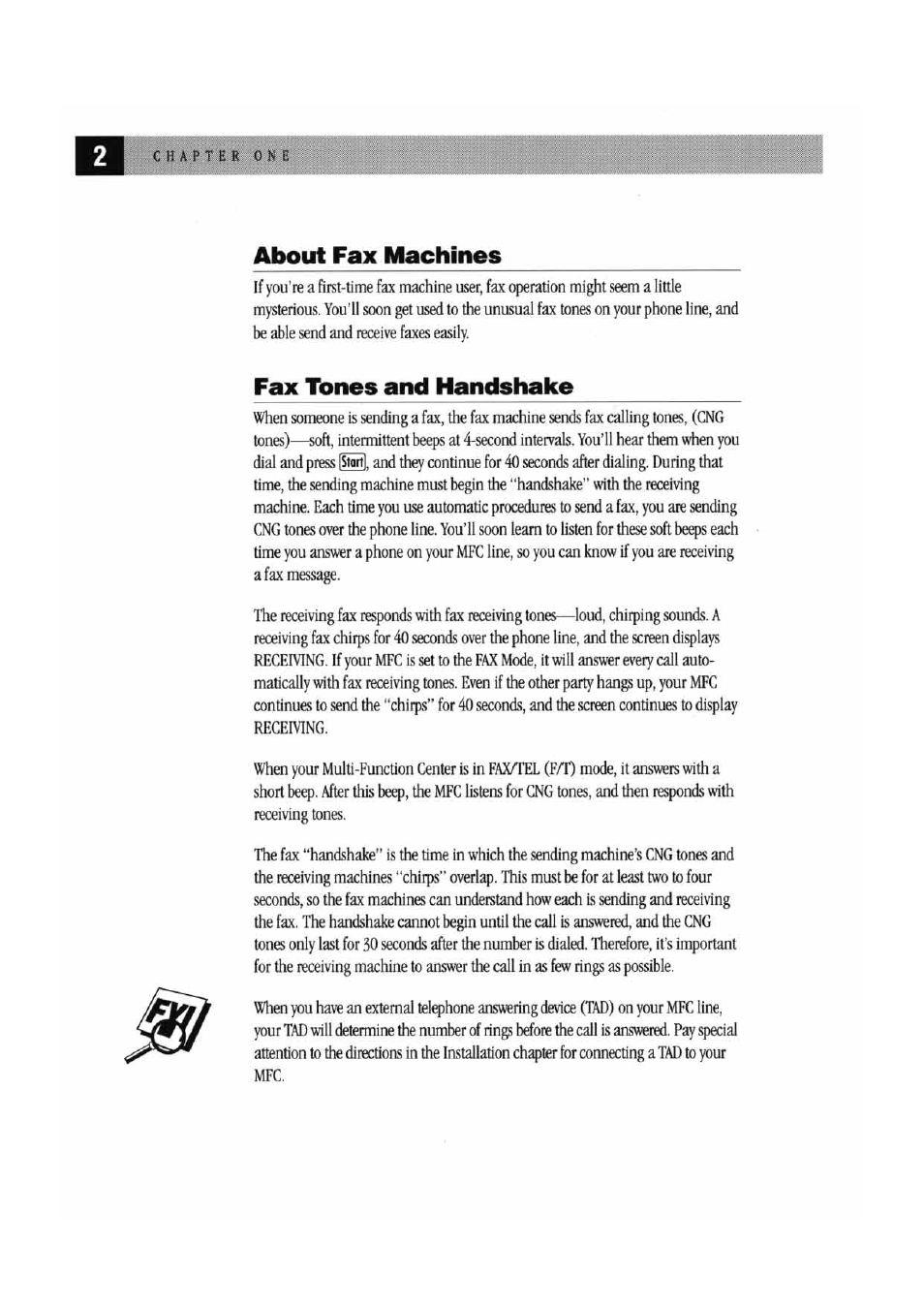 About fax machines, Fax tones and handshake | Brother MFC7000FC User Manual | Page 10 / 147