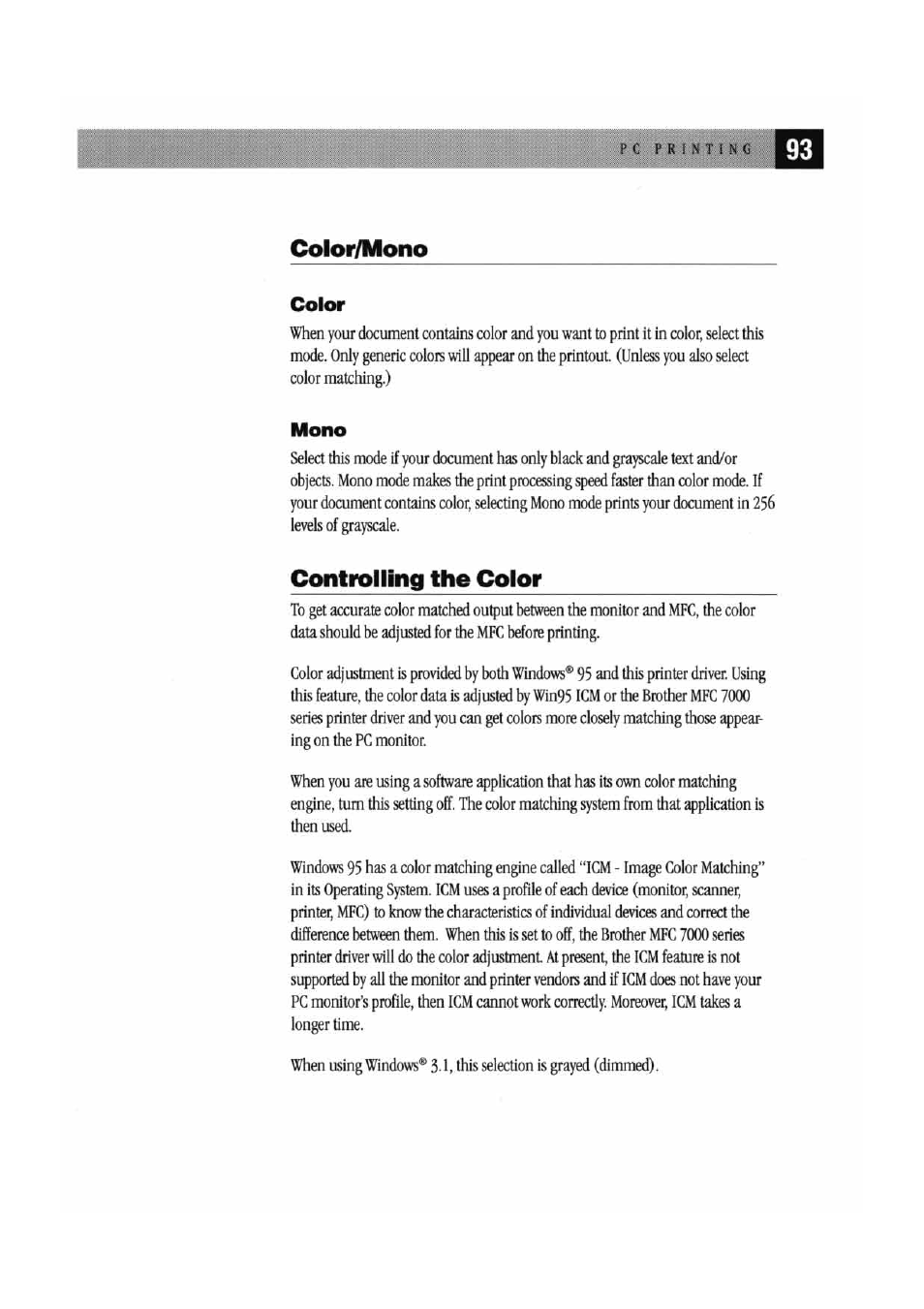 Color/mono, Controlling the color, Coloralono | Brother MFC7000FC User Manual | Page 101 / 147